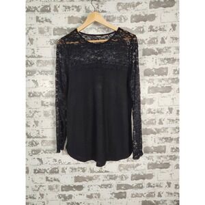 torrid Black Lace Yoke Long Sleeve Top